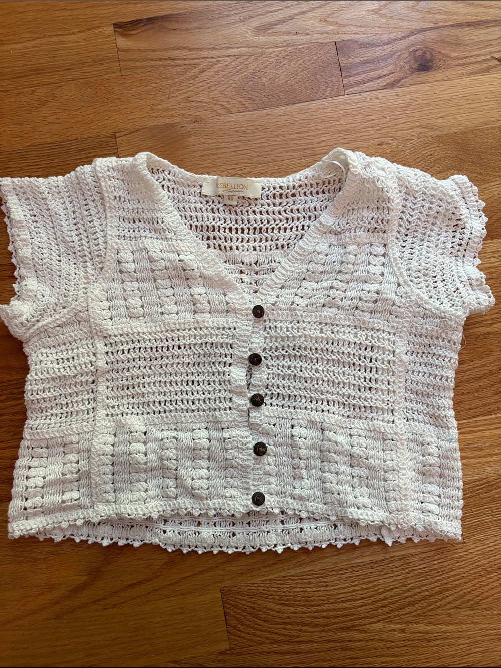 Rebellion Dream Crochet Knit Crop Top XS Boho Button Front